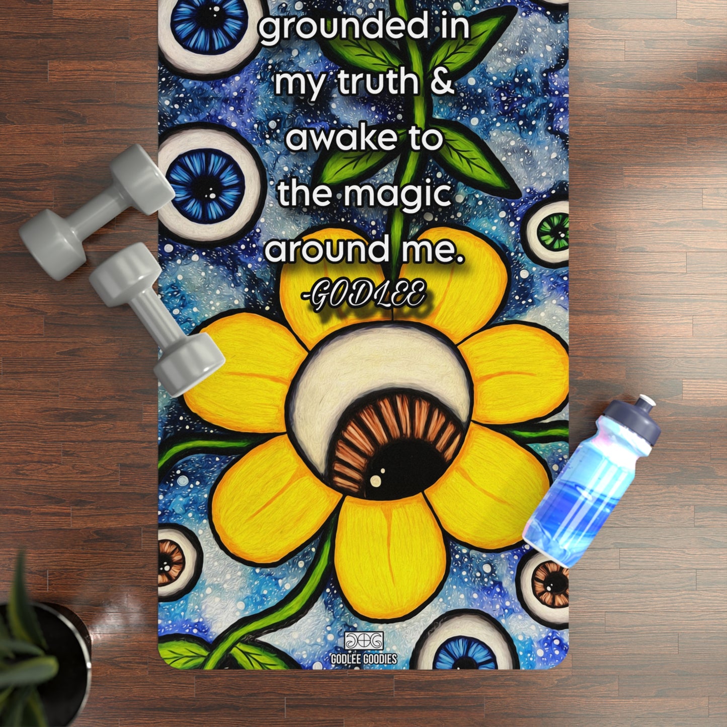 Eye Bloom Rubber Yoga Mat — Vibrant Sunflower & Eyeball Pattern Yoga Mat